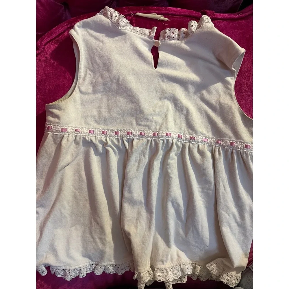 American Girl Girls Cream Lace Trim Pajama Top Pink Ribbon Bow Size M 10/12
